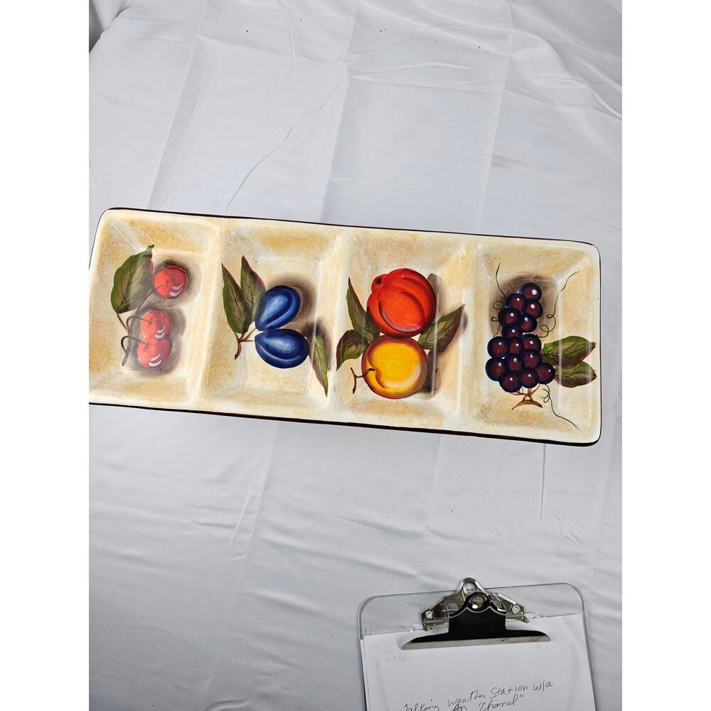 Hand‎ Painted Ceramic 4-Compartment Fruit Serving Tray Relish Dish Tuscan Style